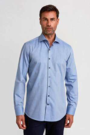 Bisse İtalyan Yaka Gizli Düğmeli Mavi Spor Erkek Gömlek GMARS0222300207_D35