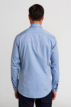 Bisse İtalyan Yaka Gizli Düğmeli Mavi Spor Erkek Gömlek GMARS0222300207_D35
