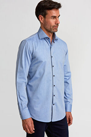 Bisse İtalyan Yaka Gizli Düğmeli Mavi Spor Erkek Gömlek GMARS0222300207_D35