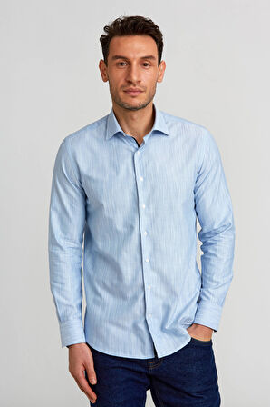 Bisse Modern Fit Klasik Dik Yaka Mavi Erkek Gömlek GMDGR0122300211_D35
