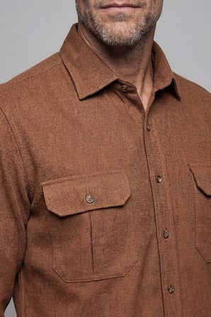 Bisse Modern Fit Paşa Yaka Çift Cepli Flanel Hardal Erkek Gömlek GMFLN0322300212_D19