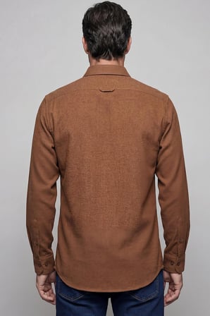 Bisse Modern Fit Paşa Yaka Çift Cepli Flanel Hardal Erkek Gömlek GMFLN0322300212_D19