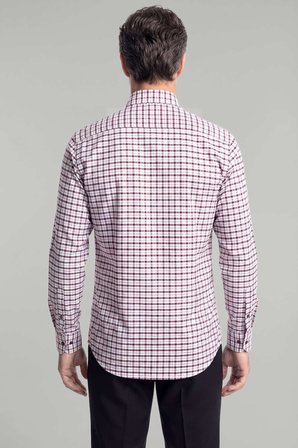 Bisse Modern Fit Paşa Yaka Düğmeli Ekose Kışlık Pamuk Bordo Erkek Gömlek GMEKS0122300213_D25