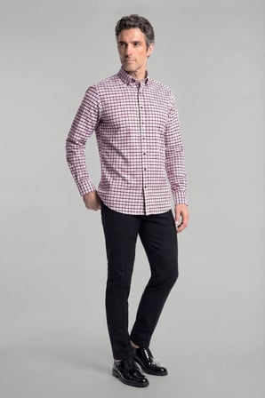 Bisse Modern Fit Paşa Yaka Düğmeli Ekose Kışlık Pamuk Bordo Erkek Gömlek GMEKS0122300213_D25