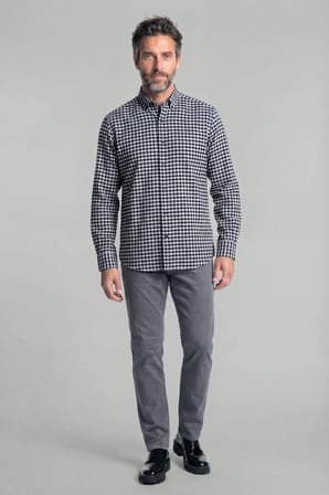Bisse Modern Fit İtalyan Yaka Düğmeli Ekose Kışlık Pamuk Lacivert Erkek Gömlek GMEKS0122300214_D39
