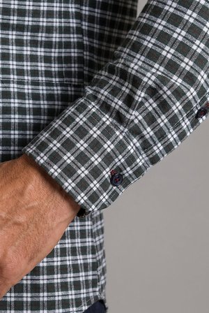 Bisse Yeşil Modern Fit Pamuk Düğmeli İtalyan Yaka Ekose Kışlık Gömlek GMEKS0122300214_D47