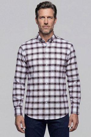 Bisse Modern Fit İtalyan Yaka Tek Cep Düğmeli Ekose Kışlık Pamuk Bordo Erkek Gömlek GMEKS0122300215_D25