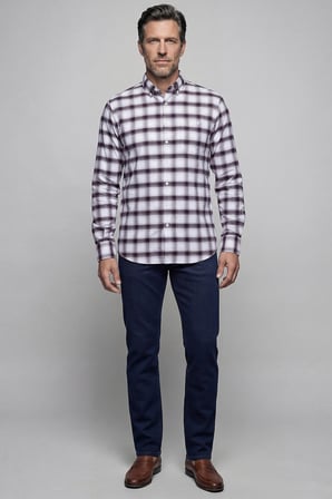 Bisse Modern Fit İtalyan Yaka Tek Cep Düğmeli Ekose Kışlık Pamuk Bordo Erkek Gömlek GMEKS0122300215_D25