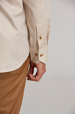 Bisse Regular Fit Paşa Yaka Bej Spor Erkek Gömlek GMARS0322301203_D07