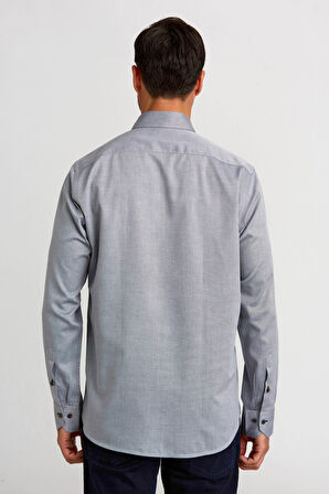 Bisse Regular Fit Paşa Yaka Düğmeli Gri Spor Erkek Gömlek GMARS0322301203_D55