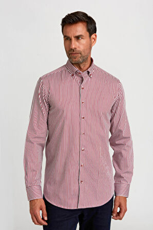 Bisse Modern Fit Düğmeli Yaka Bordo Saten Erkek Gömlek GMCZG0822300220_D25