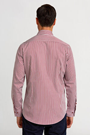 Bisse Modern Fit Düğmeli Yaka Bordo Saten Erkek Gömlek GMCZG0822300220_D25
