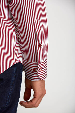 Bisse Modern Fit Düğmeli Yaka Bordo Saten Erkek Gömlek GMCZG0822300220_D25