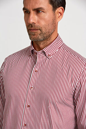 Bisse Modern Fit Düğmeli Yaka Bordo Saten Erkek Gömlek GMCZG0822300220_D25