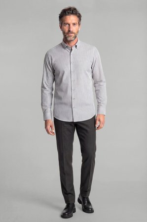 Bisse Modern Fit Paşa Yaka Saten Pamuk Gri Erkek Gömlek GMCZG0822300220_D55