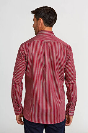 Bisse Regular Fit Yarım İtalyan Yaka İnce Çizgili Bordo Erkek Gömlek GMCZG0922300100_D25