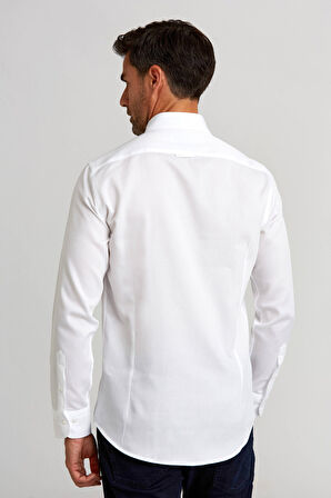 Bisse Modern Fit Paşa Yaka Düğmeli Beyaz Spor Erkek Gömlek GMARS0422301213_D01