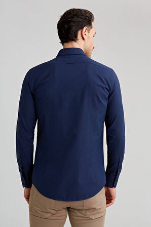 Bisse Modern Fit Yarım İtalyan Yaka Lacivert Erkek Gömlek GMARS0422300101_D39
