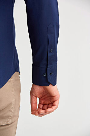 Bisse Modern Fit Yarım İtalyan Yaka Lacivert Erkek Gömlek GMARS0422300101_D39