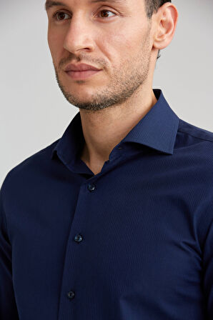 Bisse Modern Fit Yarım İtalyan Yaka Lacivert Erkek Gömlek GMARS0422300101_D39
