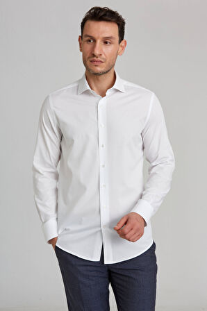 Bisse Modern Fit İtalyan Yarım Yaka Klasik Beyaz Erkek Gömlek GMARS0422301101_D01