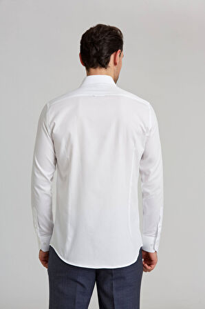 Bisse Modern Fit İtalyan Yarım Yaka Klasik Beyaz Erkek Gömlek GMARS0422301101_D01