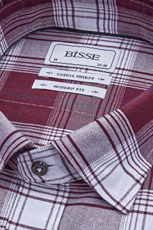 Bisse Modern Fit Paşa Yaka Ekose Bordo Erkek Gömlek GMEKS12300300_D25