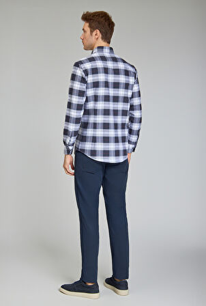 Bisse Modern Fit Paşa Yaka Ekose Lacivert Erkek Gömlek GMEKS12300300_D39