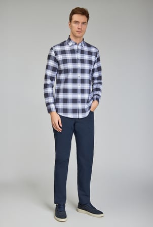 Bisse Modern Fit Paşa Yaka Ekose Lacivert Erkek Gömlek GMEKS12300300_D39