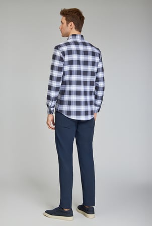 Bisse Modern Fit Paşa Yaka Ekose Lacivert Erkek Gömlek GMEKS12300300_D39