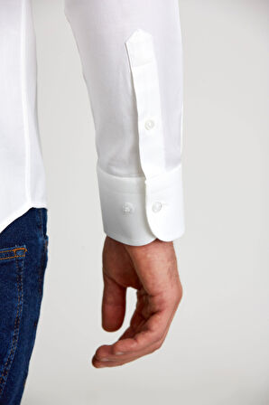 Bisse Modern Fit Yarım İtalyan Yaka Beyaz Klasik Erkek Gömlek GMARS0422302101_D01