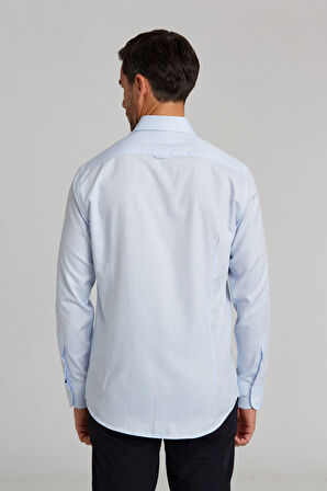 Bisse Modern Fit Yarım İtalyan Yaka Mavi Klasik Erkek Gömlek GMARS0422302101_D35