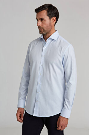 Bisse Modern Fit Yarım İtalyan Yaka Mavi Klasik Erkek Gömlek GMARS0422302101_D35
