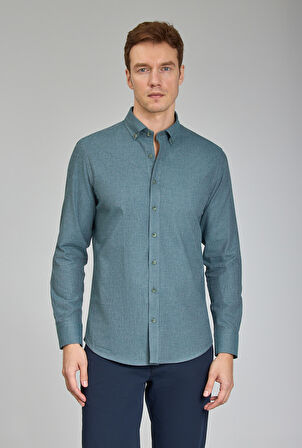 Bisse Modern Fit Paşa Yaka Yeşil Erkek Gömlek GMFLN0222302221_D47