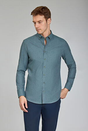 Bisse Modern Fit Paşa Yaka Yeşil Erkek Gömlek GMFLN0222302221_D47