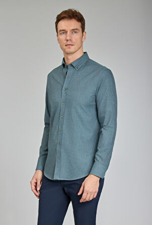 Bisse Modern Fit Paşa Yaka Yeşil Erkek Gömlek GMFLN0222302221_D47