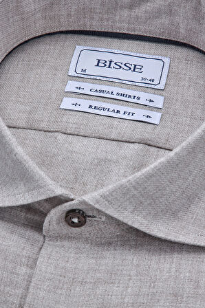 Bisse Regular Fit İtalyan Yaka Bej Erkek Gömlek GMFLN0222303221_D07