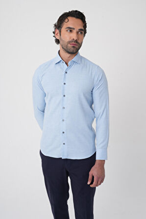 Bisse Regular Fit İtalyan Yaka Pamuk Mavi Erkek Gömlek GMFLN0222303221_D35