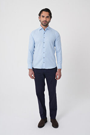 Bisse Regular Fit İtalyan Yaka Pamuk Mavi Erkek Gömlek GMFLN0222303221_D35