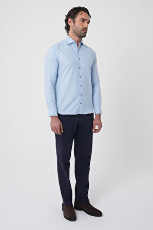 Bisse Regular Fit İtalyan Yaka Pamuk Mavi Erkek Gömlek GMFLN0222303221_D35