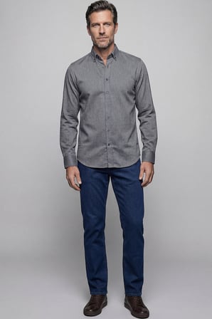 Bisse Gri Regular Fit %100 Pamuk Paşa Yaka Koyu Gömlek GMFLN0122300211_D56