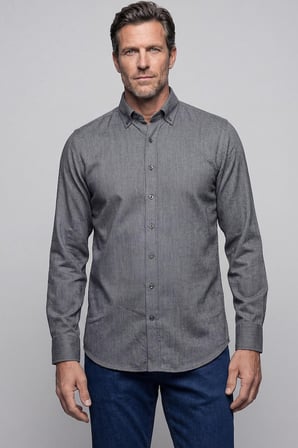 Bisse Gri Regular Fit %100 Pamuk Paşa Yaka Koyu Gömlek GMFLN0122300211_D56
