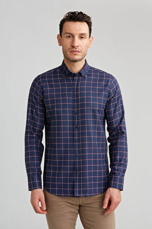 Bisse Regular Fit Ekoseli Kırmızı Spor Erkek Gömlek GMEKS0122300219_D24