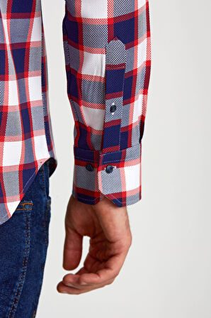 Bisse Regular Fit Paşa Yaka Düğmeli Kırmızı Spor Erkek Gömlek GMEKS0122300221_D24