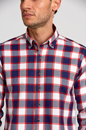 Bisse Regular Fit Paşa Yaka Düğmeli Kırmızı Spor Erkek Gömlek GMEKS0122300221_D24