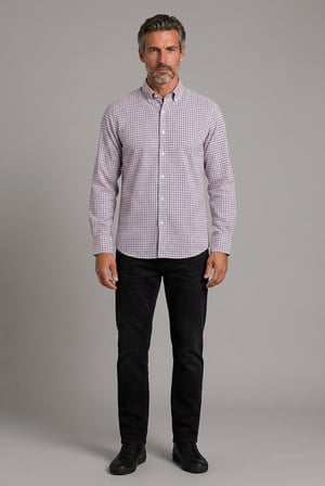 Bisse Bordo Regular Fit Pamuk Paşa Yaka Ekose Gömlek GMEKS0122300223_D25