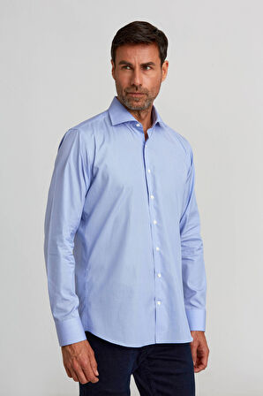 Bisse Regular Fit İtalyan Yaka Mavi Erkek Gömlek PLTG009_D35