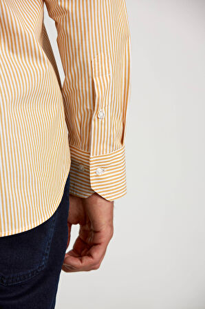 Bisse Regular Fit Paşa Yaka Düğmeli Hardal Erkek Gömlek GMCZG3PS22400003_D19