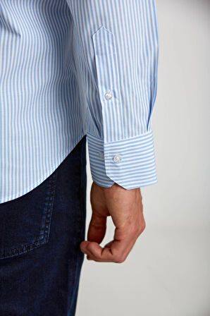 Bisse Regular Fit Paşa Yaka Düğmeli Açık Mavi Erkek Gömlek GMCZG3PS22400003_D33