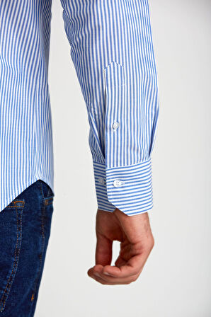 Bisse Regular Fit Paşa Yaka Düğmeli Mavi Erkek Gömlek GMCZG3PS22400003_D35